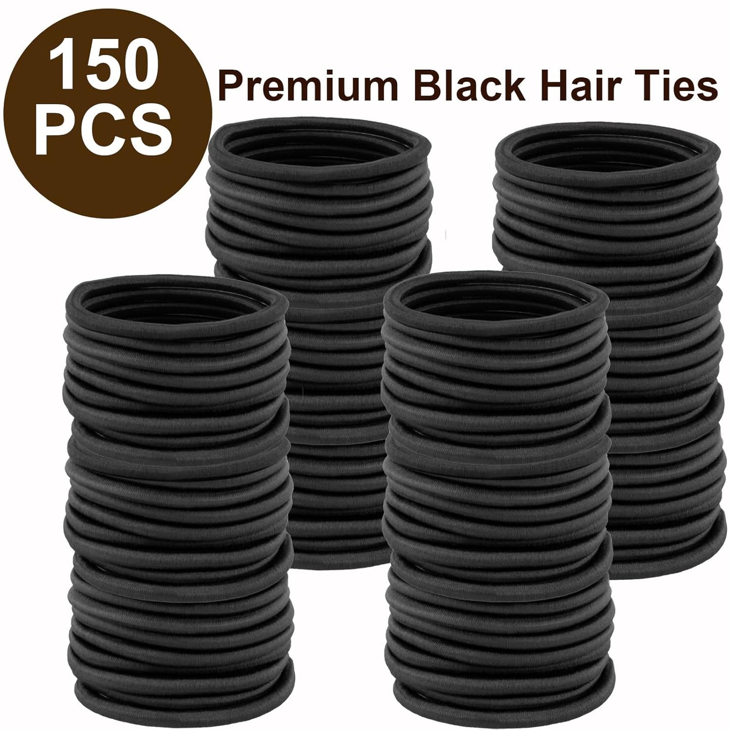 150 PCS Hair Ties, Ponytail Holders, 4MM Black Hair Ties for Thick Hair, Premium Elastic Hair Ties Bulk, Hair Elastics, Hair Tie for Women, Men, Girls